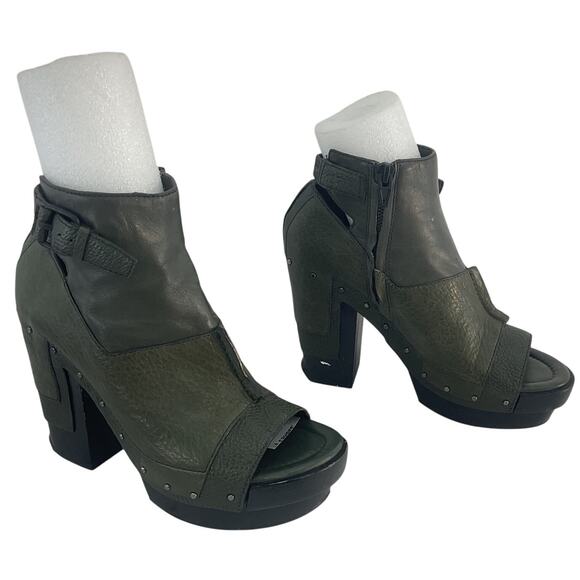 Alexander Wang Green Leather Platform Peep-Toe Studded Boots Women’s Size 6 - Picture 1 of 6